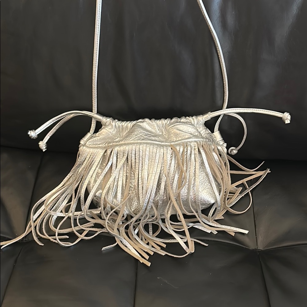 Rebecca Minkoff Silver Fringe Leather Crossbody Bag - Picture 5 of 5